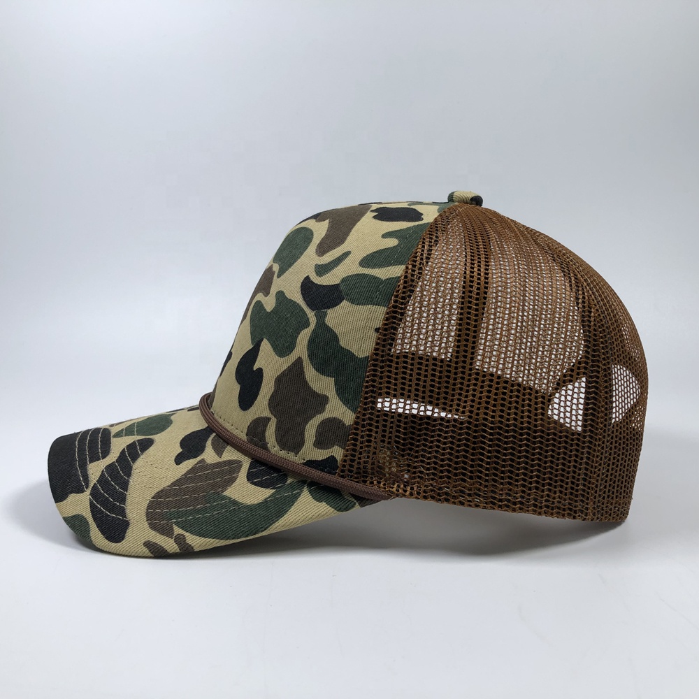 Camo Print Mesh Trucker Hat with Leather Patch Option