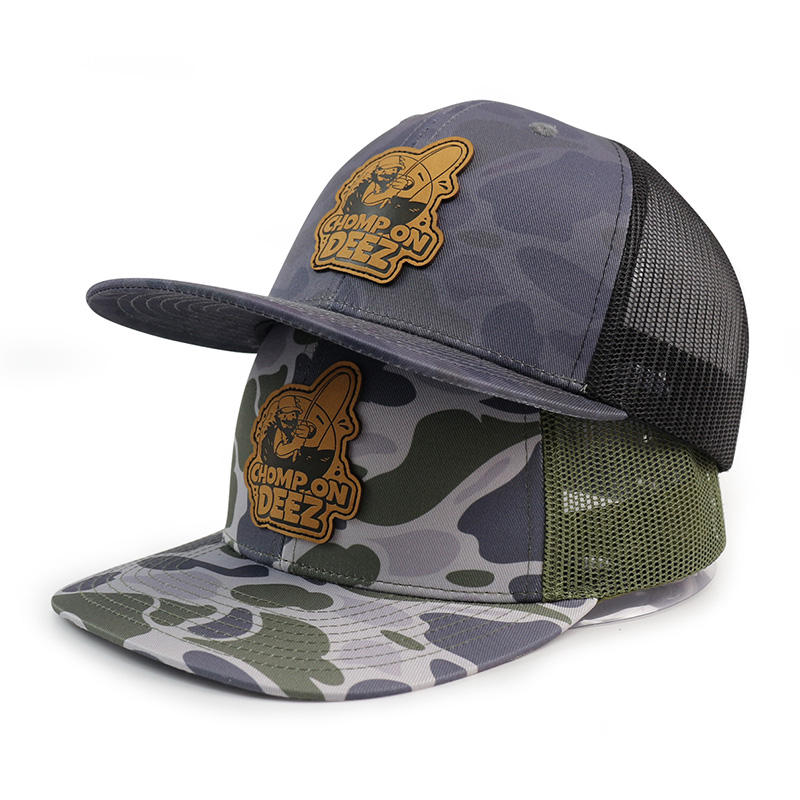 Chomp-On Deez Leather Patch Camo Mesh Trucker Hat