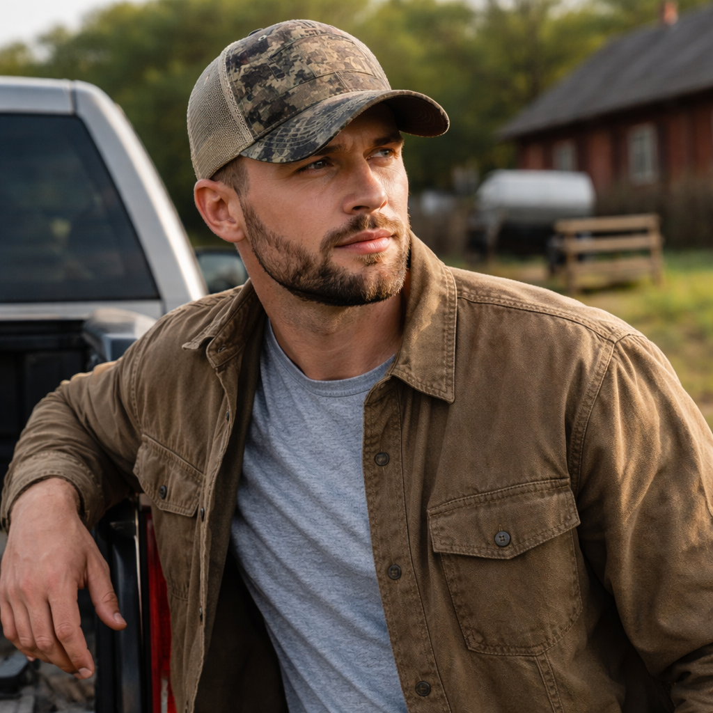 Camo Mesh Back Trucker Cap – Outdoor Breathable Snapback Hat