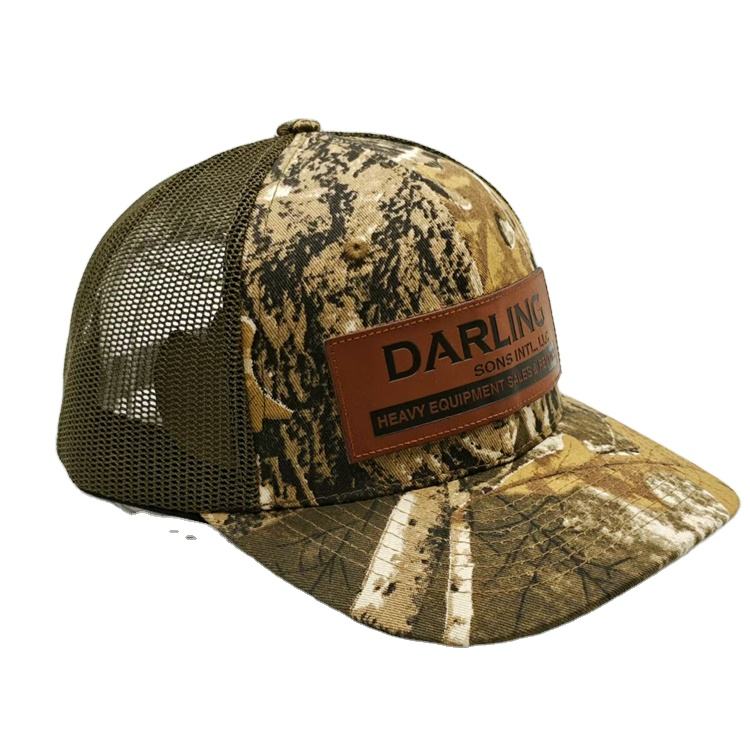 Darling Sons Camo Trucker Hat with Leather Patch