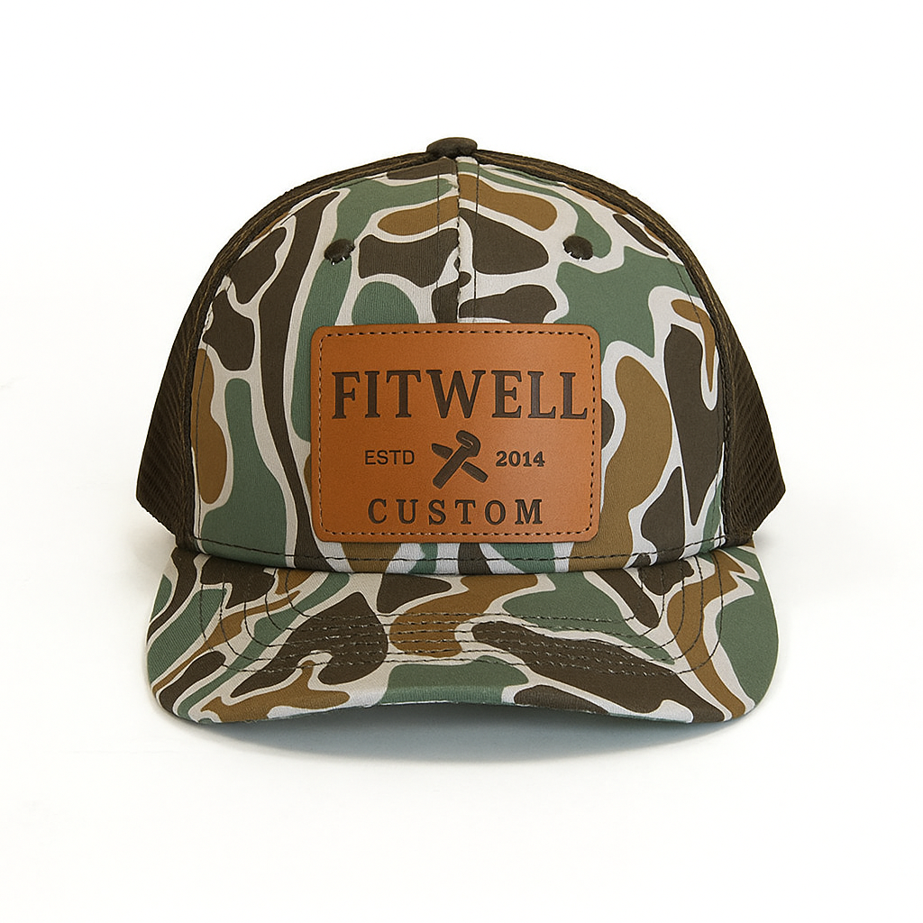 Mud Boat Club Camo Mesh Snapback Cap with Leather Patch