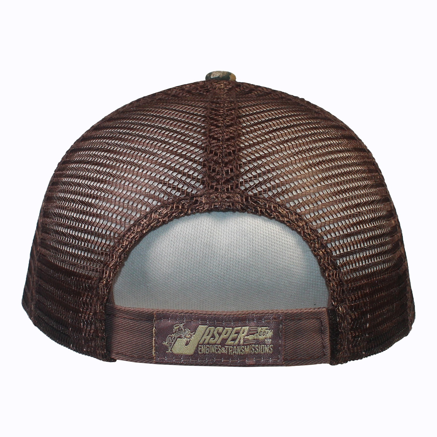 Jasper Logo Camo Mesh Trucker Cap with Brown Leather Patch