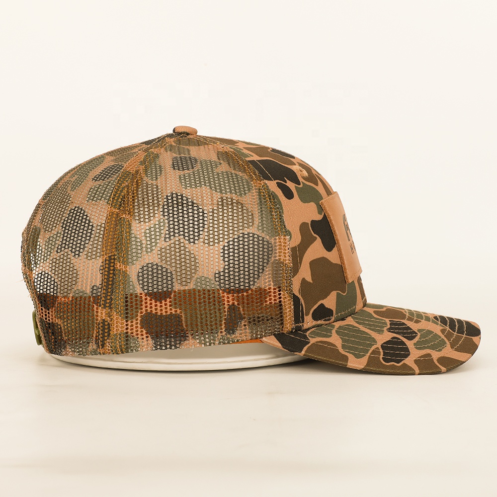 FOWL HOUSE Duck Camo Trucker Hat with Leather Patch – Mesh Snapback