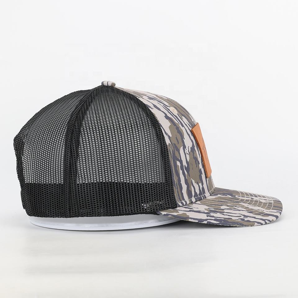 Fairhope Fish House Camo Trucker Hat with Leather Patch