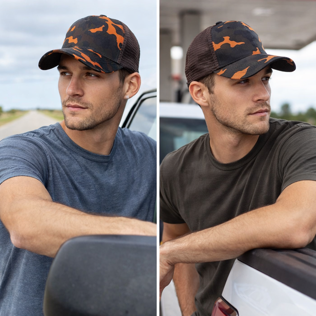 Camo Mesh Trucker Hat – Outdoor Adjustable Hunting Cap