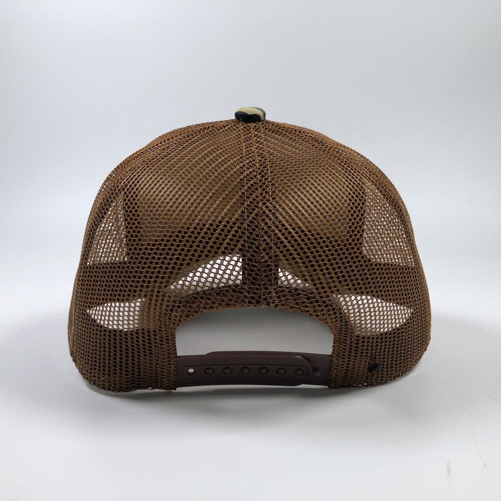 Camo Print Mesh Trucker Hat with Leather Patch Option