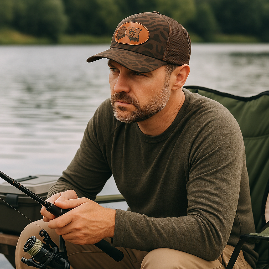 Leopard Camo Trucker Hat with Custom Leather Patch and Mesh Back