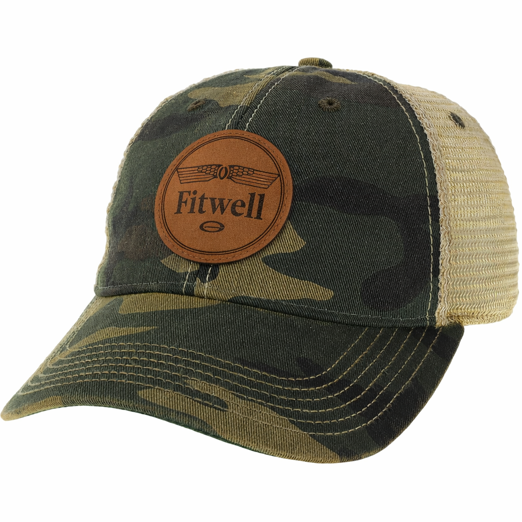 Camo Mesh Back Trucker Hat with Leather Patch
