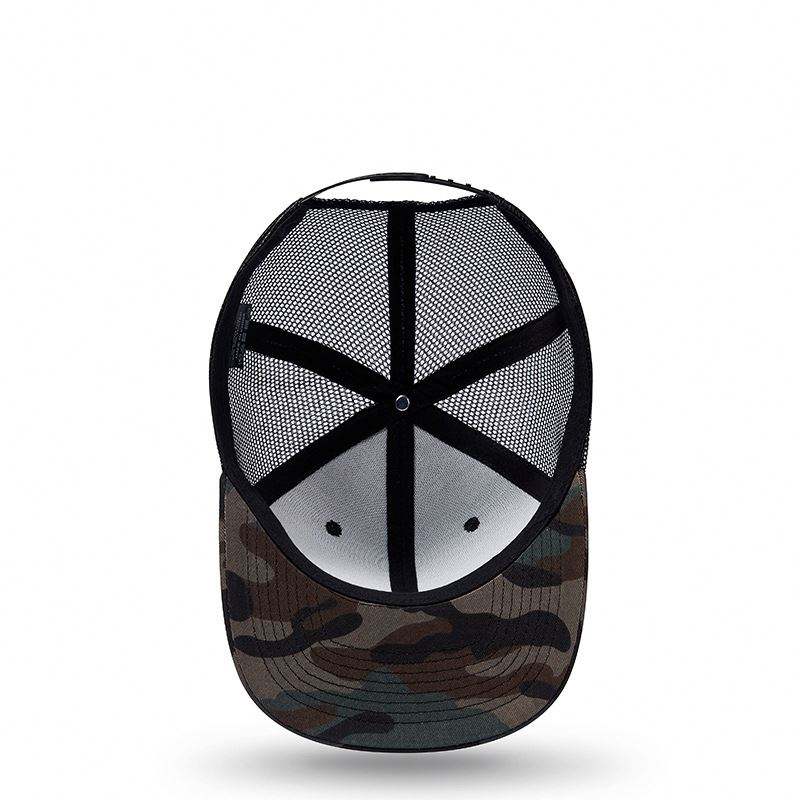 Camo Mesh Back Trucker Hat with Curved Brim and Structured Front