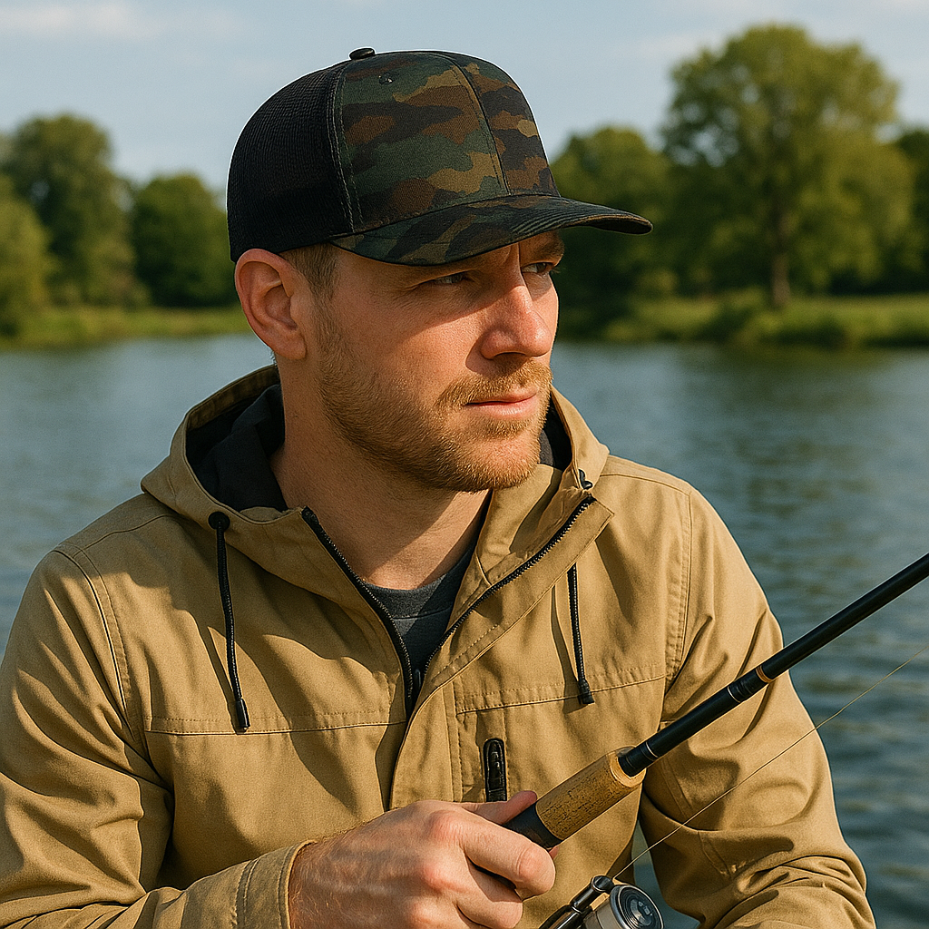 Flat Brim Dark Camo Mesh Trucker Cap with Snapback Closure – Urban Outdoor Style