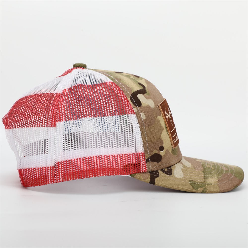 Sling'n Stitches Patriotic Camo Mesh Trucker Hat with Leather Patch