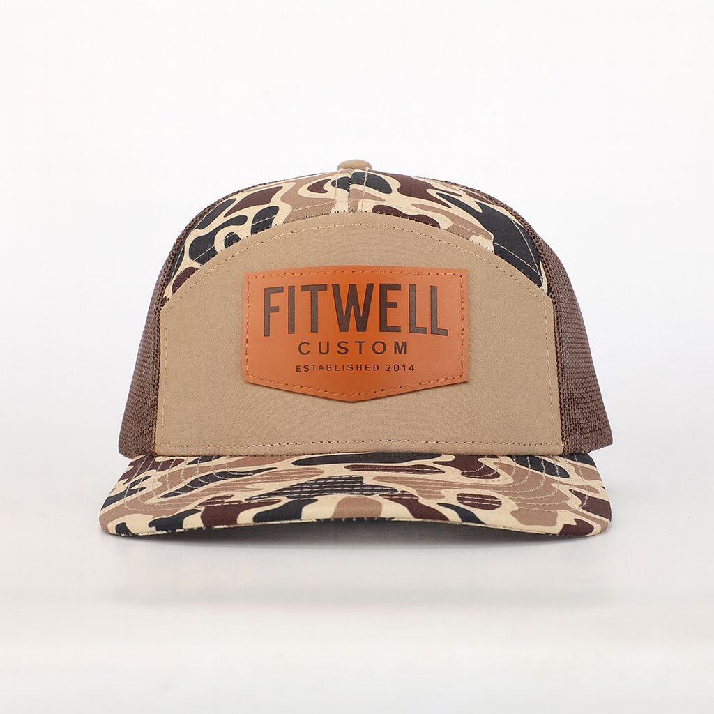 Brown Camo Mesh Back Hat with Leather Southern Casanova Patch