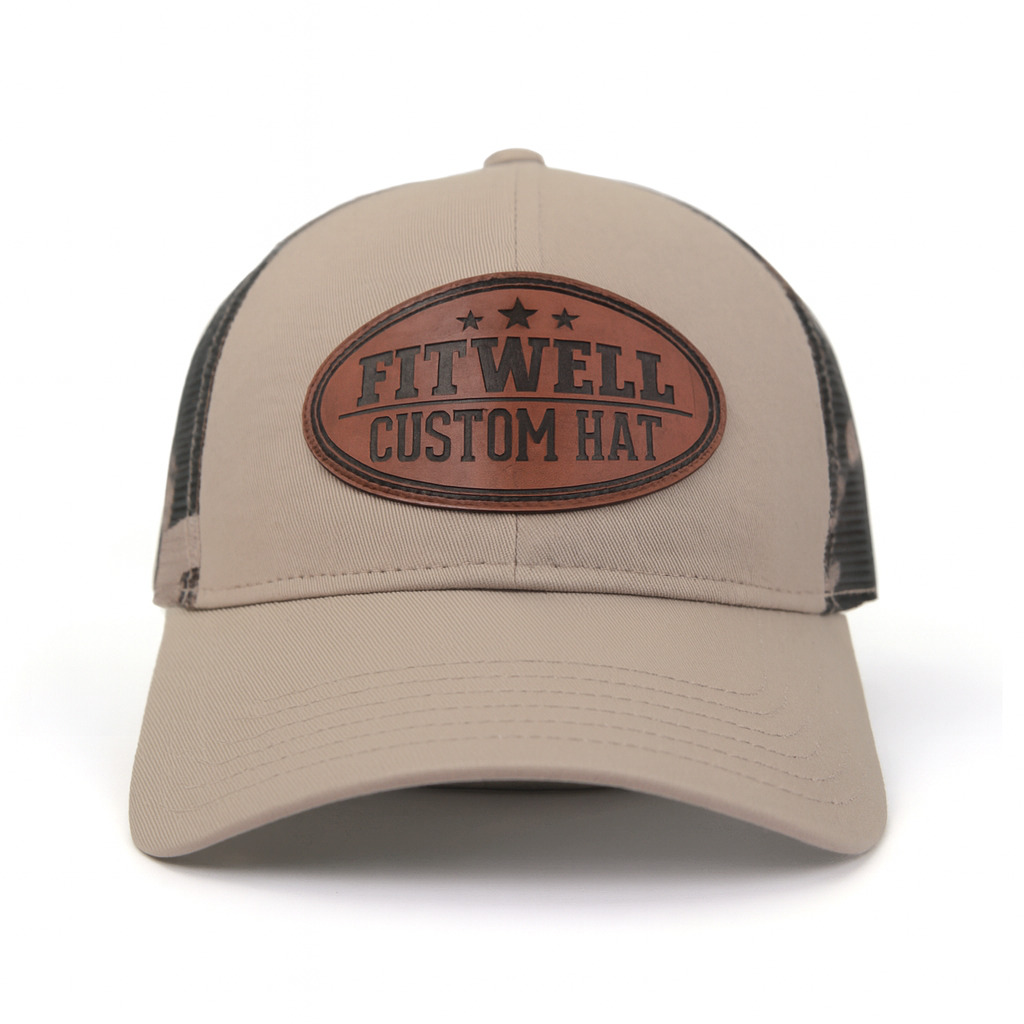 Wildlife Preserve Trucker Hat with Oval Leather Patch and Camo Mesh Back