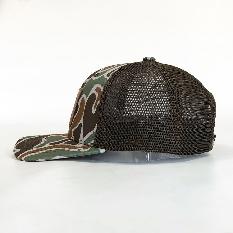 Mud Boat Yacht Club Camo Trucker Hat with Leather Patch