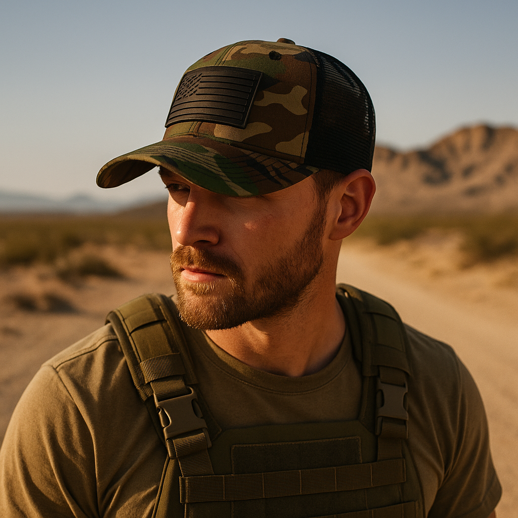 Rubber Flag Patch Camouflage Mesh Back Trucker Cap