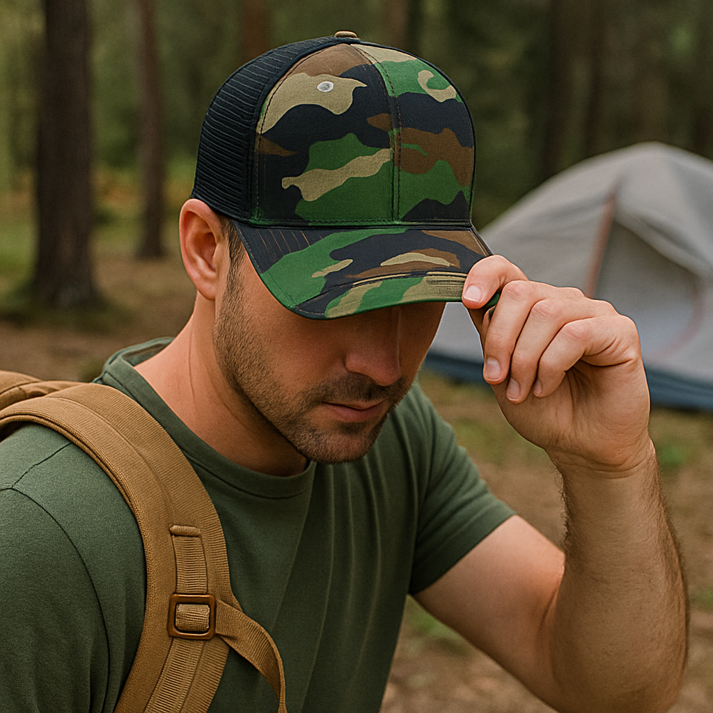Classic Green Camo Mesh Trucker Hat with Adjustable Snapback