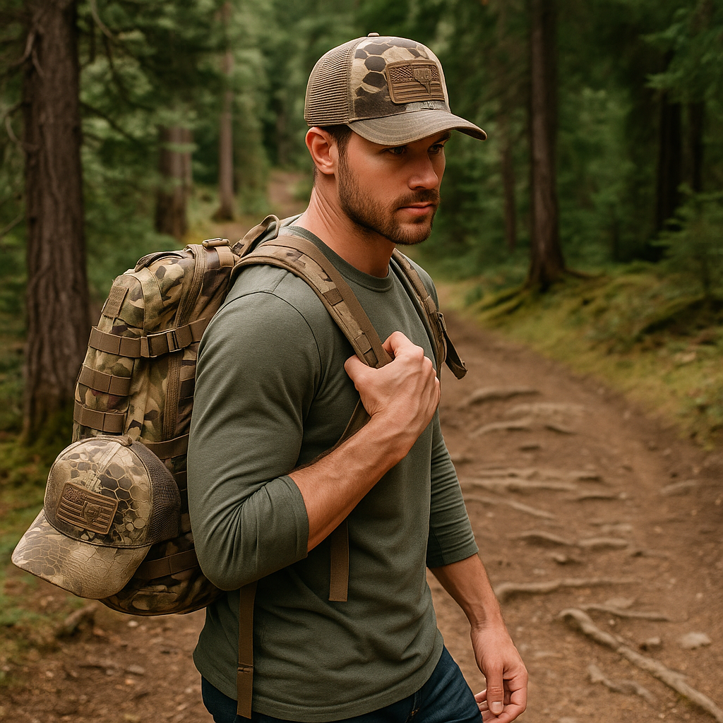 Tactical American Flag Patch Camo Trucker Hat with Mesh Back