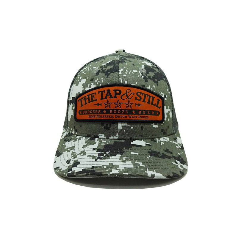 The Tap & Still Camo Trucker Cap with Custom Leather Patch