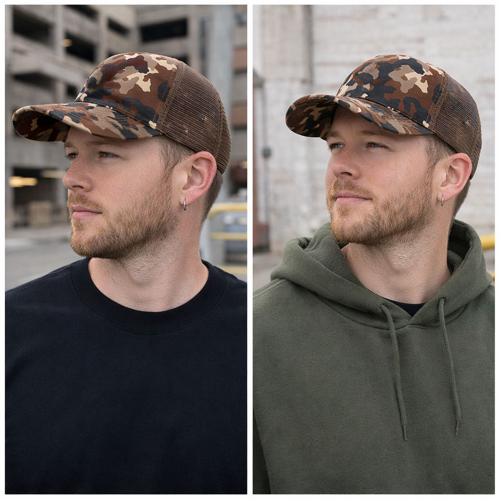 Camo Mesh Trucker Hat – Outdoor Adjustable Hunting Cap