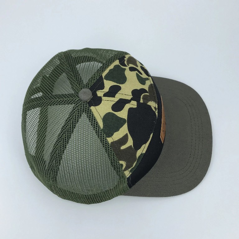 Camo Mesh Trucker Hat with Leather Patch – 7 Panel Custom Cap