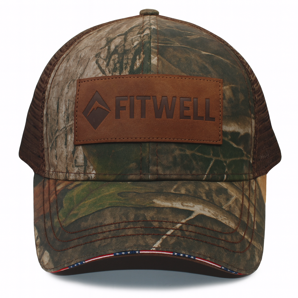 Jasper Logo Camo Mesh Trucker Cap with Brown Leather Patch