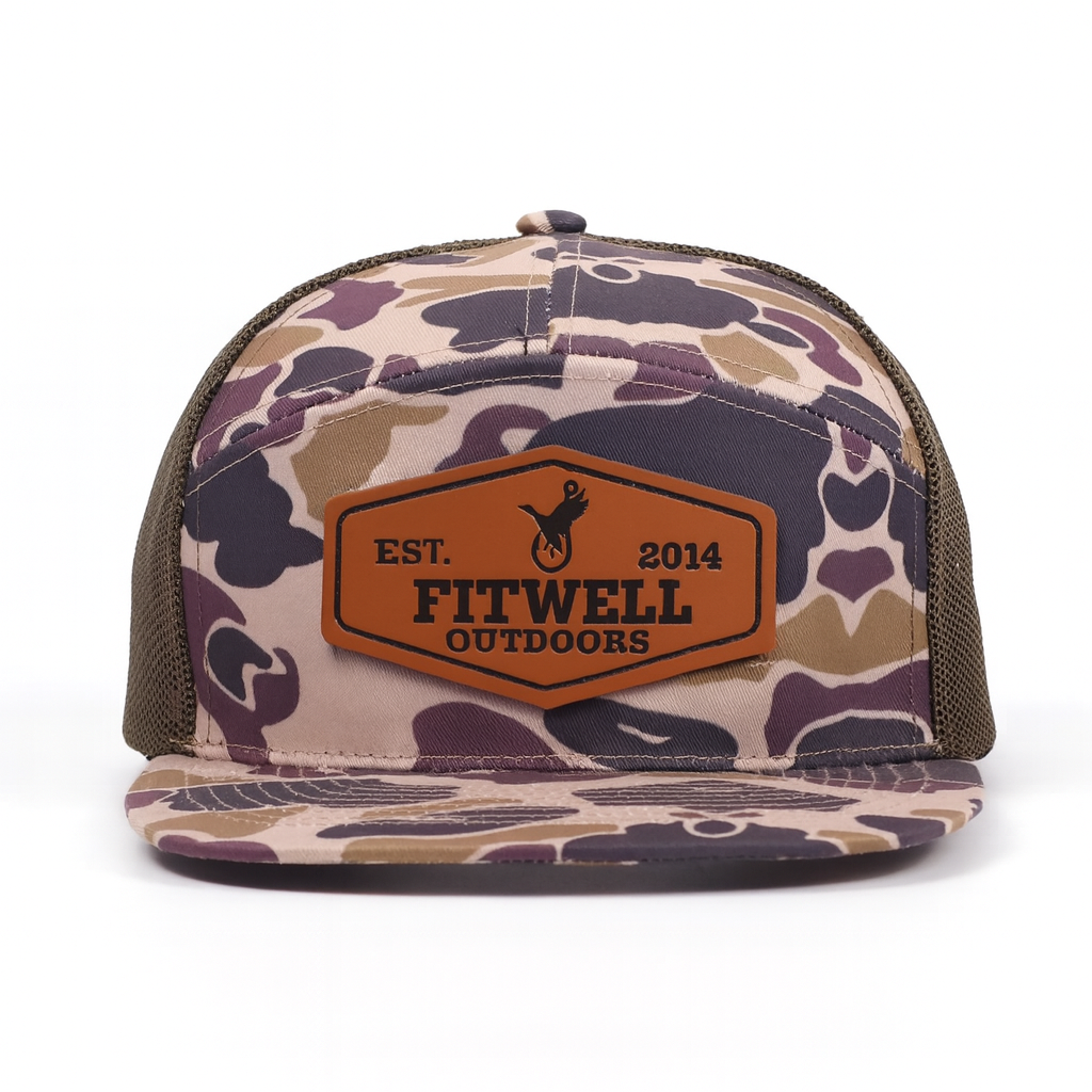 LIMIT OUTDOORS Camo Flat Brim Trucker Cap with Leather Patch – 2024 Edition