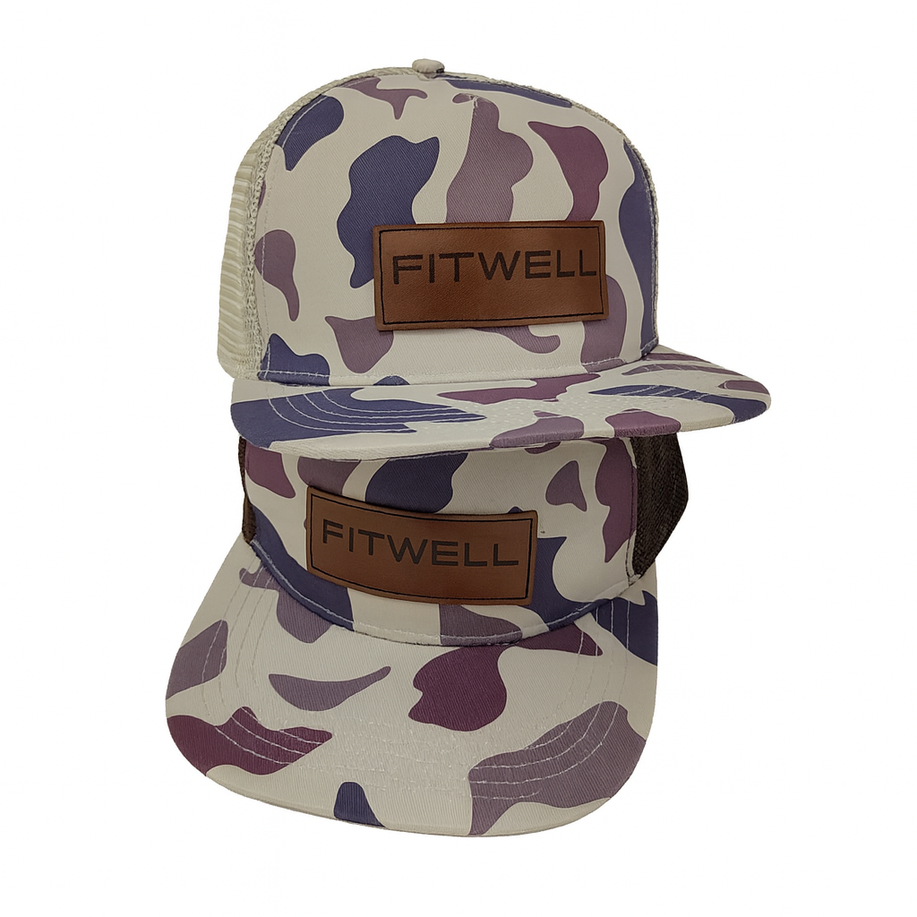 Purple Camo Mesh Trucker Hat with Leather Patch