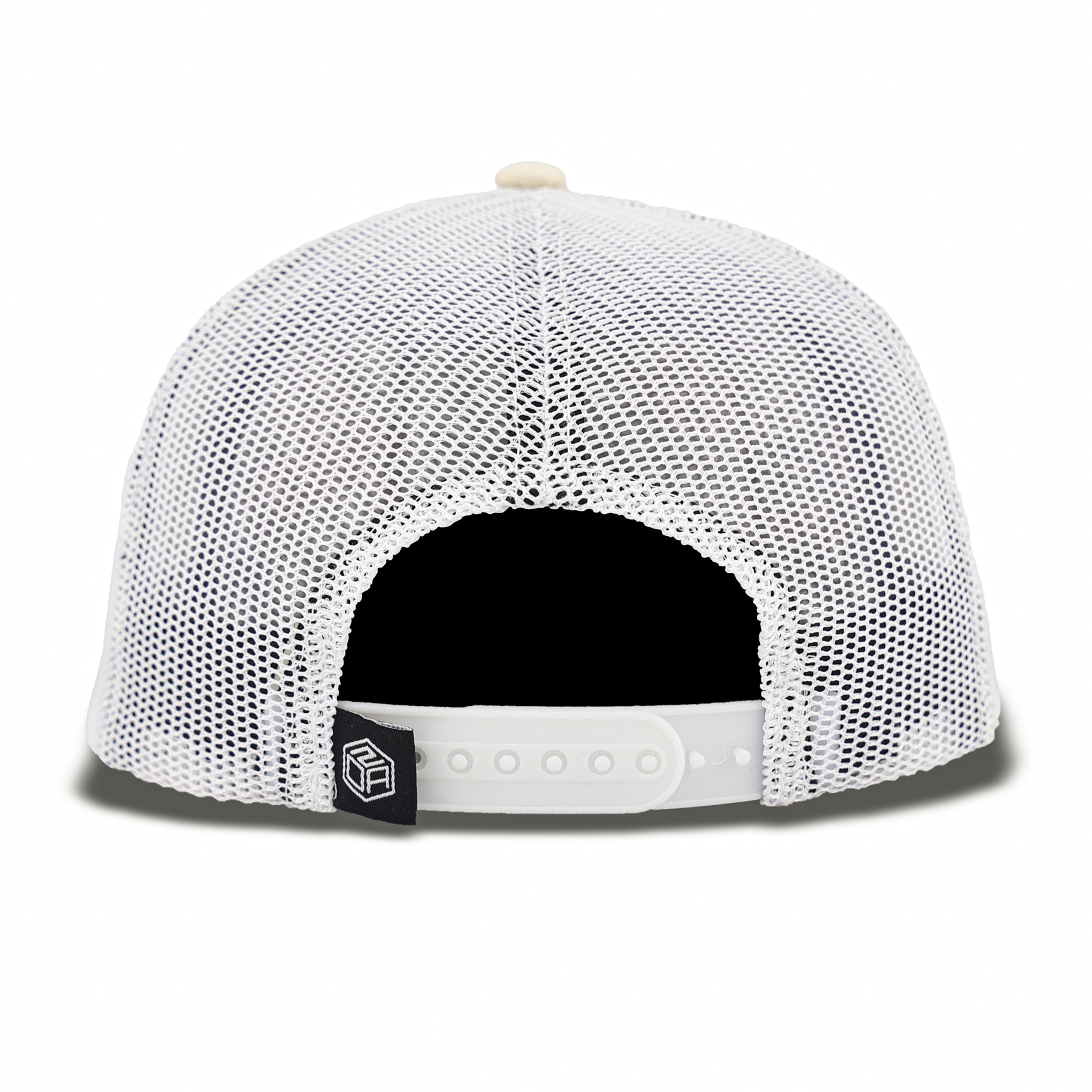 Color Camo Trucker Hat with Hexagon Leather Patch and White Mesh Back