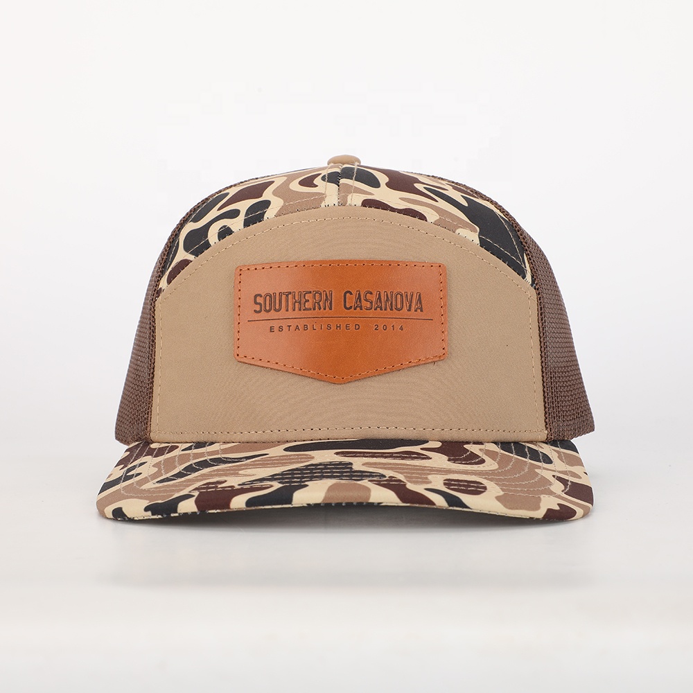 Brown Camo Mesh Back Hat with Leather Southern Casanova Patch