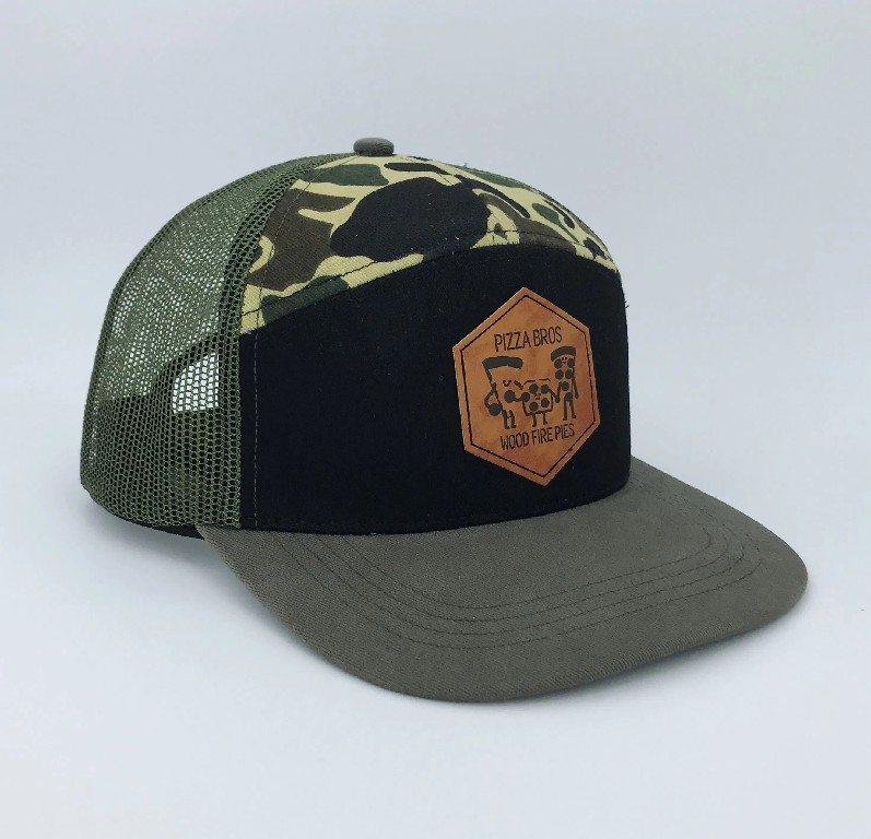 Camo Mesh Trucker Hat with Leather Patch – 7 Panel Custom Cap