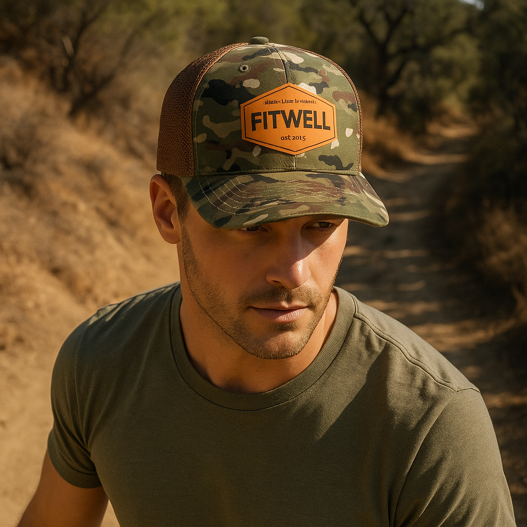 Camo Mesh Trucker Hat with Leather OZCUT Broadheads Patch