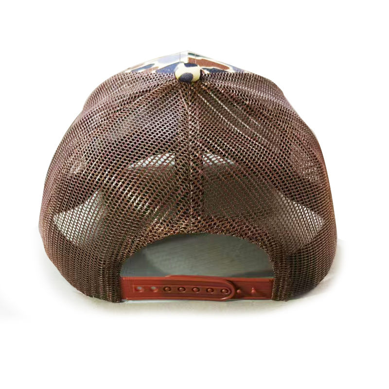 Multicolor Camo Trucker Hat with Round Leather Patch – Outdoor Hunting Cap