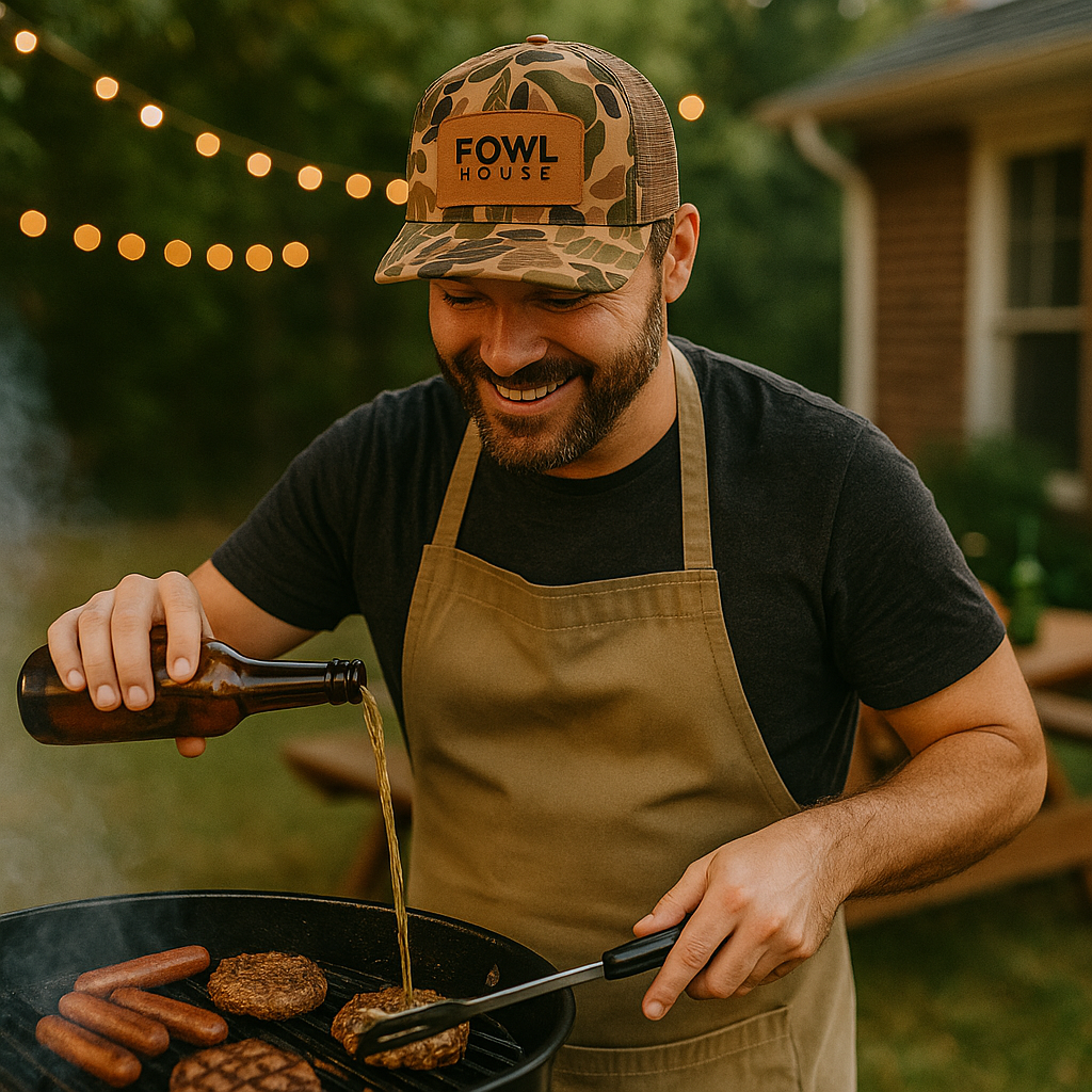 FOWL HOUSE Duck Camo Trucker Hat with Leather Patch – Mesh Snapback