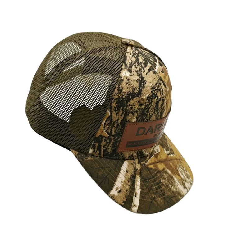 Darling Sons Camo Trucker Hat with Leather Patch