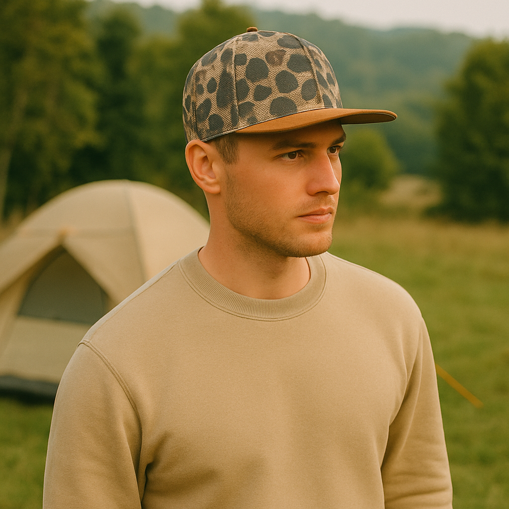 Flat Brim Mesh Trucker Hat with Full Camo Print