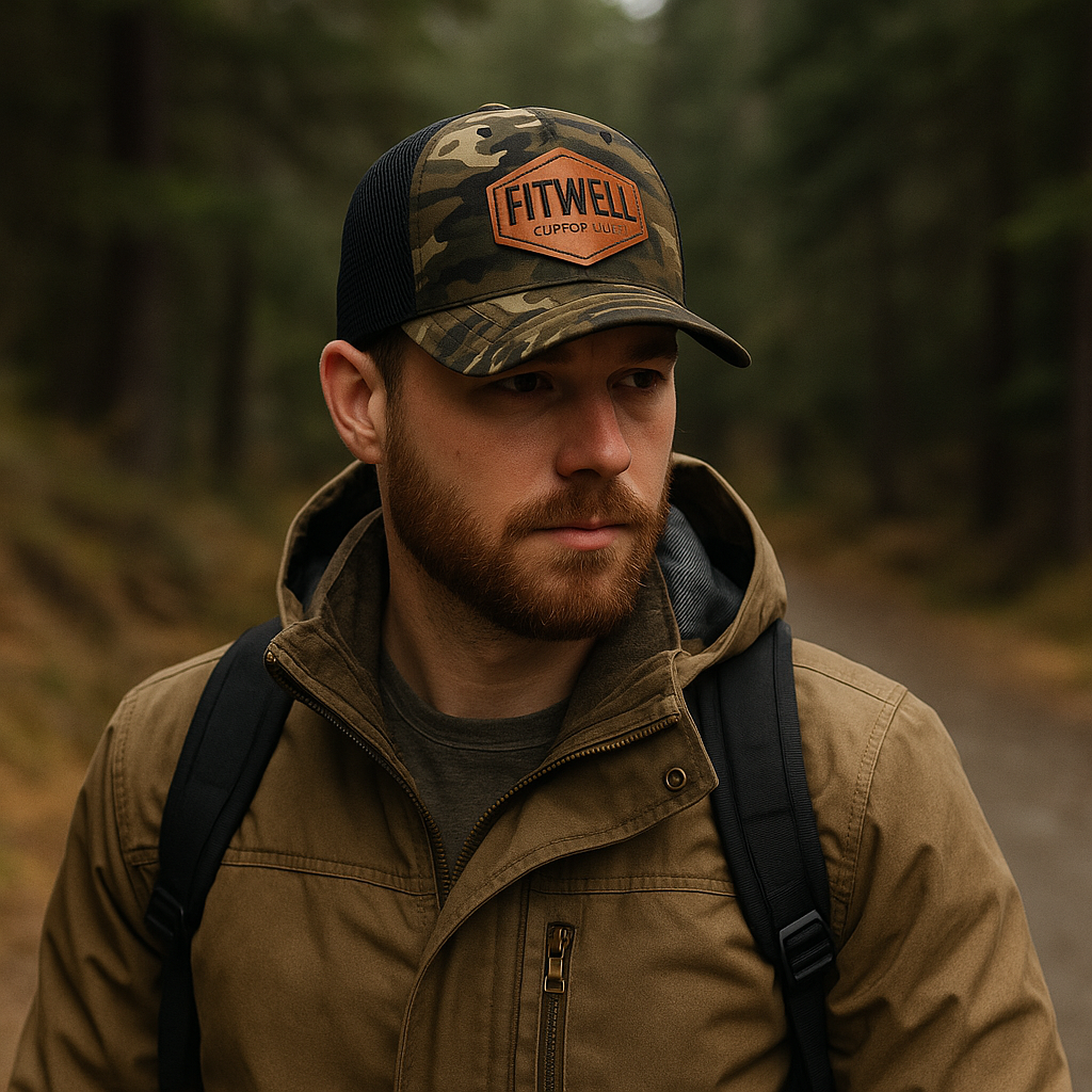 Camouflage Trucker Cap with Leather Patch Logo – Harp & Turner