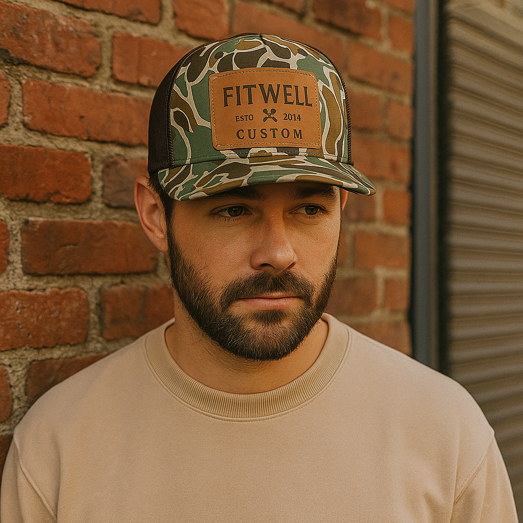 Mud Boat Club Camo Mesh Snapback Cap with Leather Patch