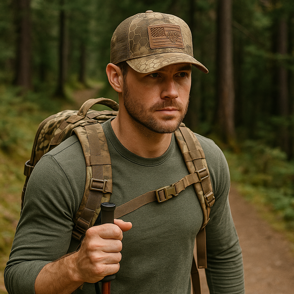 Tactical American Flag Patch Camo Trucker Hat with Mesh Back