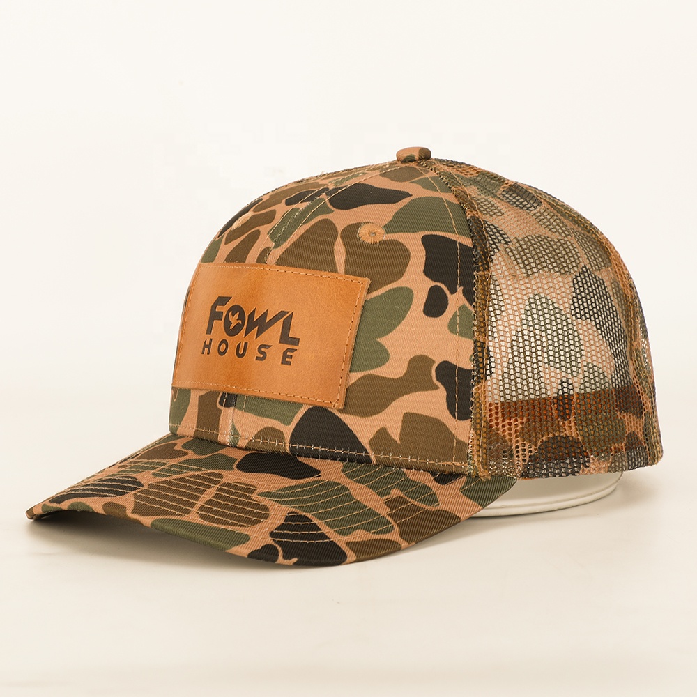 FOWL HOUSE Duck Camo Trucker Hat with Leather Patch – Mesh Snapback