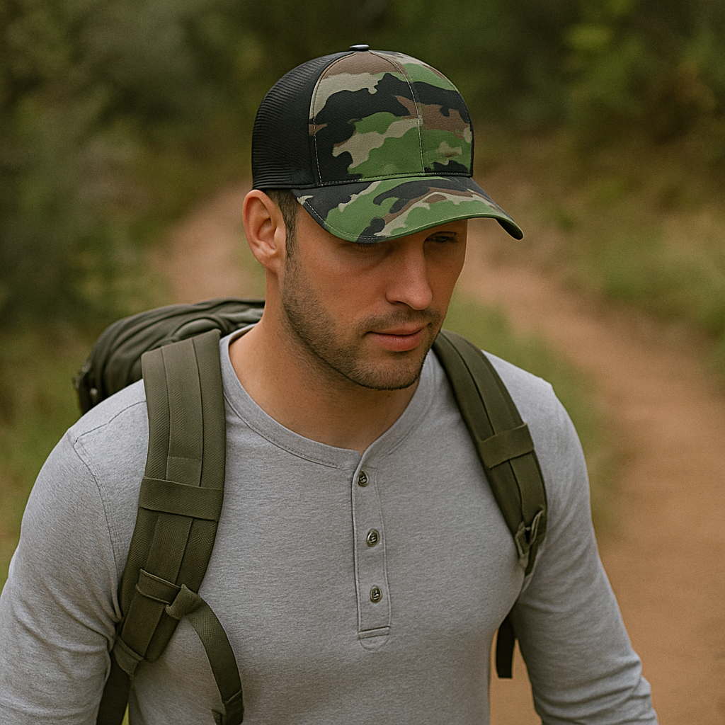 Classic Green Camo Mesh Trucker Hat with Adjustable Snapback