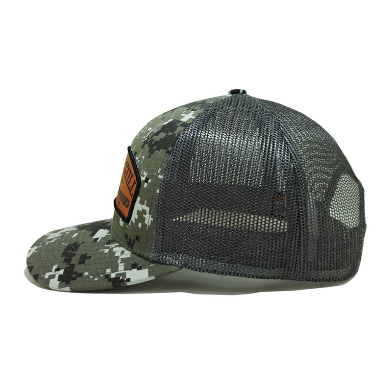 The Tap & Still Camo Trucker Cap with Custom Leather Patch