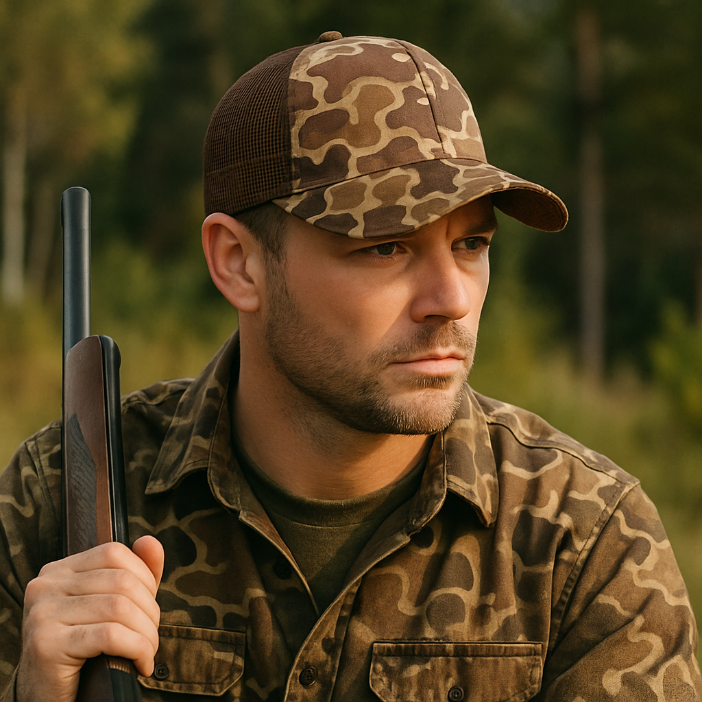 Tactical Mesh Back Camo Trucker Cap with Leather Patch – Breathable Outdoor Hat