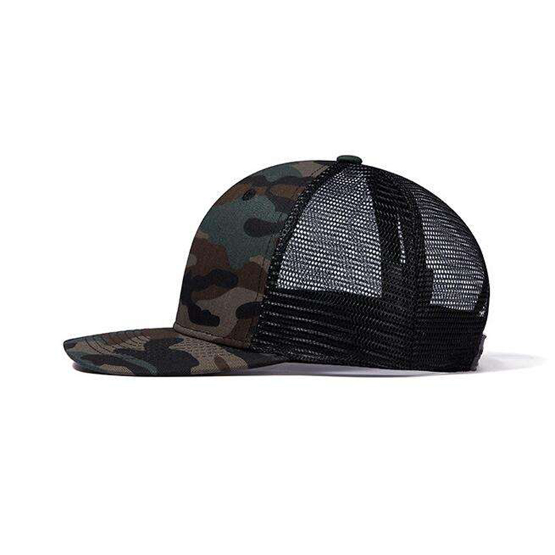 Camo Mesh Back Trucker Hat with Curved Brim and Structured Front