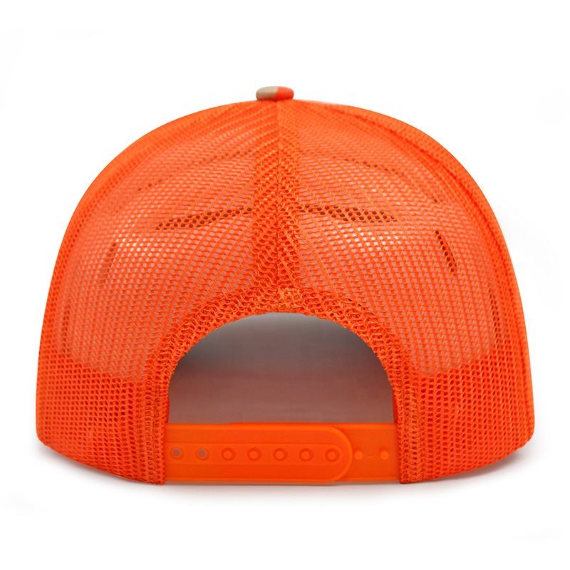 Hi-Vis Orange Camo Mesh Trucker Cap – Adjustable Breathable Snapback Hat