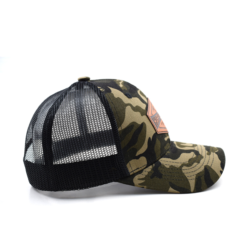 Camouflage Trucker Cap with Leather Patch Logo – Harp & Turner