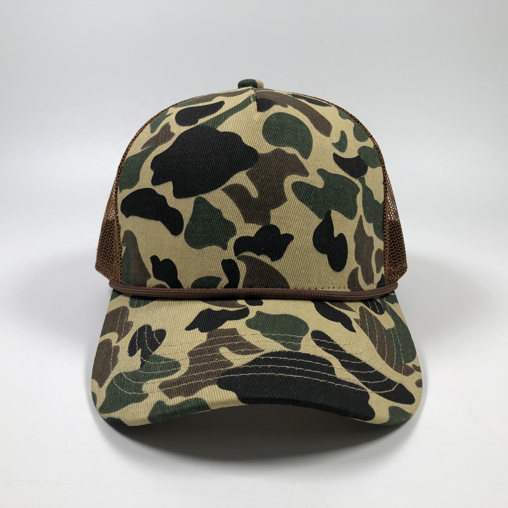 Camo Print Mesh Trucker Hat with Leather Patch Option
