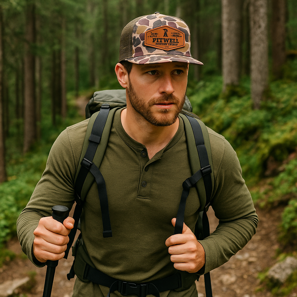 LIMIT OUTDOORS Camo Flat Brim Trucker Cap with Leather Patch – 2024 Edition