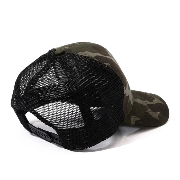 Camo Mesh Trucker Hat with Leather Patch – Adjustable Outdoor Hunting Cap