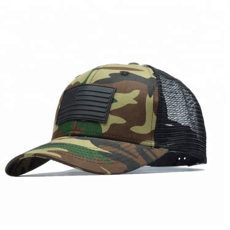 Rubber Flag Patch Camouflage Mesh Back Trucker Cap