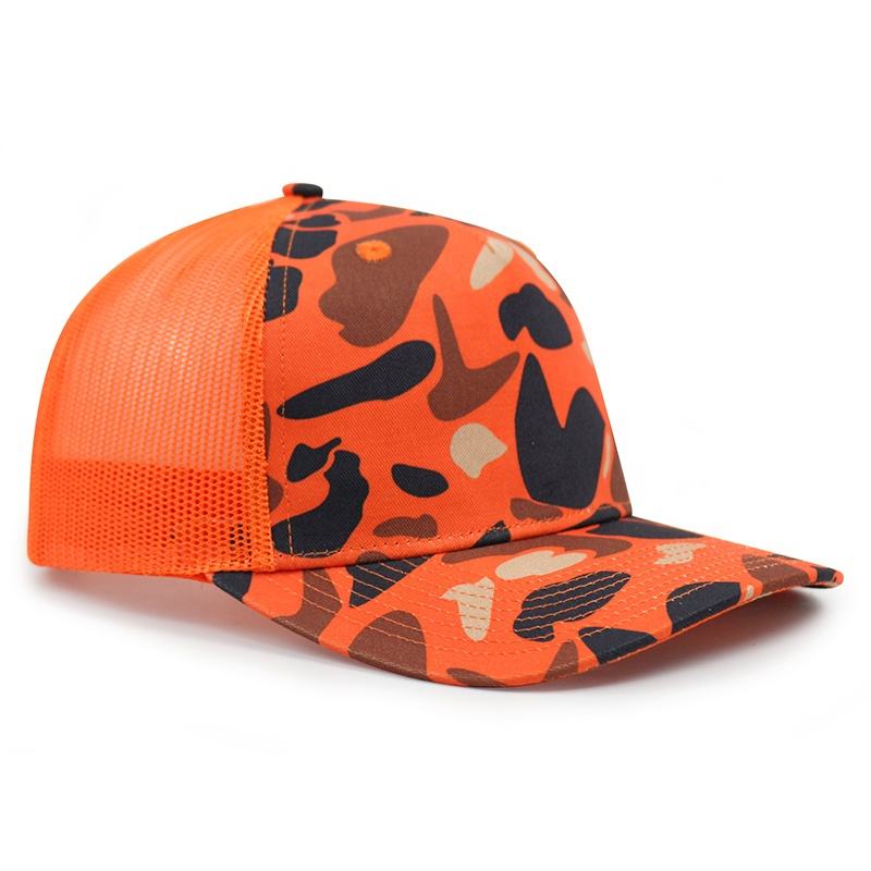Hi-Vis Orange Camo Mesh Trucker Cap – Adjustable Breathable Snapback Hat